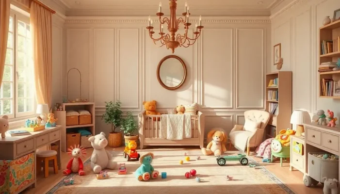 A nursery adorned with high-end toys illustrating the blend of luxury and education.