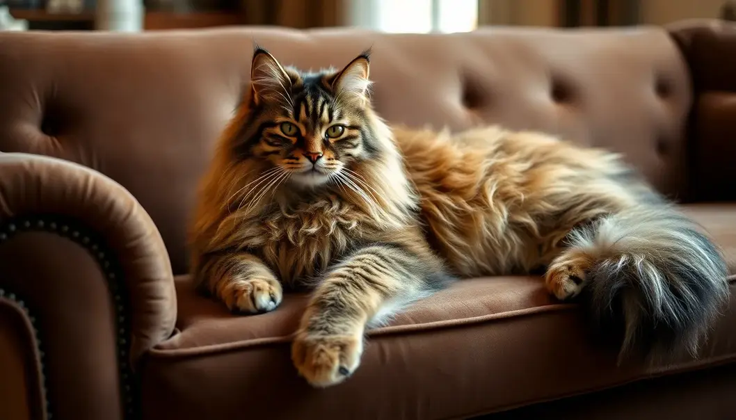 A Maine Coon enjoying its plush throne.
